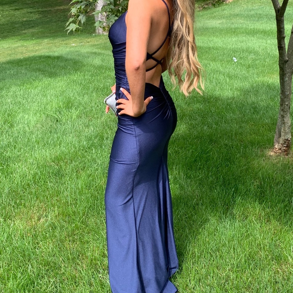 NAVY LA FEMME PROM DRESS